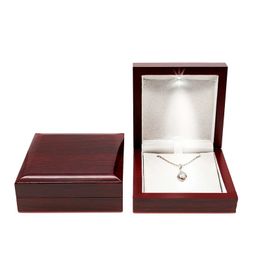 Arrivals Wooden Wedding Ring Pendant Jewellery Box with LED Light Small Trinket Jewellery Gift Storage Display Case 240518