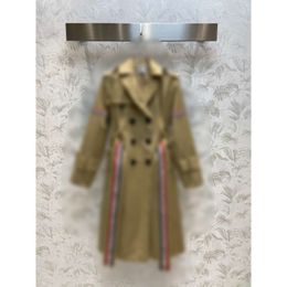 Women's Women Coats Tri Color Ribbon Khaki British Style British Sfritto Trench a medio lunghezza Classic Fashion Atmosfere