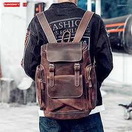 Backpack Retro Crazy Horse Leather 17 Inch Laptop For Men Large Capacity Male Travel Backpacks Computer Bags School