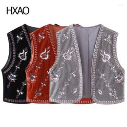 Women's Vests HXAO Embroidered Knitted Vest Spring Velvet Sleeveless Cardigan Waistcoat Female Elegant Woman Jackets 2024