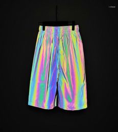 Men039s Shorts Men Spring Summer Rainbow Color Reflective Elastic Waist Joggers Mens Colorful Night Reflect Light Short Pants B2236642