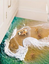Beautiful Waves Swirl Stickers diy Home Decor 3d Beach Wall Sticker Sea Starfish Bathroom Floor Poster Kids Rooms Stikers SD1618999513