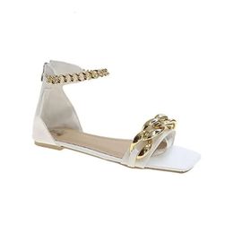 Summer Women Sandals Shoes Flat Low-heeled Chain One-word Buckle Cross-border Large Size Foreign Trade WomenSandals 800b