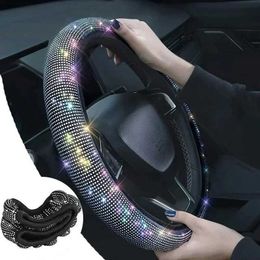 Steering Wheel Covers Sparkling Diamond Rhinestone Car Steering Wheel Cover 37/38cm Car Interior Accessories Womens Car Shell Design Four Seasons T240521