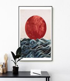 Abstract Japanese Sunrise Posters and Prints Wall Art Canvas Painting Pictures for Living Room Scandinavian Seascape Home Decor2699682
