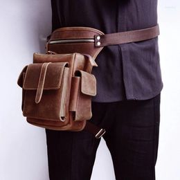 Waist Bags Men Cowhide Bag Genuine Leather Travel Motorcycle Messenger Shoulder Hip Belt Fanny Pack Thigh Drop Leg For Male