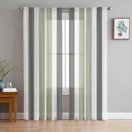 Curtain Grey Green Stripes Sheer Curtains For Living Room Decoration Window Kitchen Tulle Voile Organza
