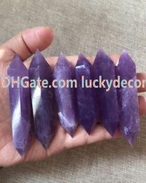 Magic Amethyst Gemstone Crystal Double Terminated Sticks Reiki Tool Chakra Healing Polished Purple Quartz Therapy Wand Feng Shui P6303151