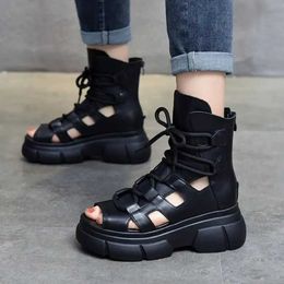 Sandals New Summer Hollowed-out Breathable Thin Roman Women High-heeled Platform Wedge Gladiator Shoes H240517