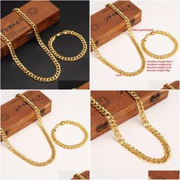 Bracelet Necklace Classics Fashionable Real 24K Yellow Gold Gf Mens Woman Jewelry Sets Solid Curb Chain Abrasion Resistant Drop Delive Otqfr