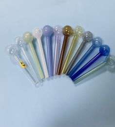 10cm Length Glass Oil Burner Smoking Pipe Mini Bubbler Bowl Wax Vaporizer 12 Colors For Option Pink Available7569199