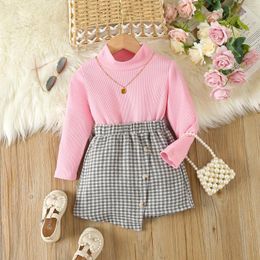 Clothing Sets Infant Baby Girl Autumn Winter Suit Toddler Ribbed Long Sleeve Sweater Houndstooth Skirt Set Children Outerwear