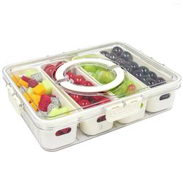 Storage Bottles Divided Serving Tray With Lid Handle Portable Clear Organiser Snackle Box Container For Food Fruit Camping Picnic Candy