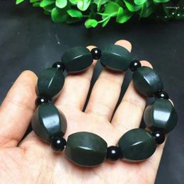 Bangle Natural Green Jade Elastic Bead Bracelet Men Women Healing Jewelry Real Chinese Hetian Jakes Stone Nephrite Amulet Bracelets