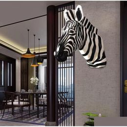 Decorative Objects Figurines Zebra Head Wall Statue Home Accessories Resin Animal Goat Ation Christmas Room Nordic Scpture 230419 D Dhryh