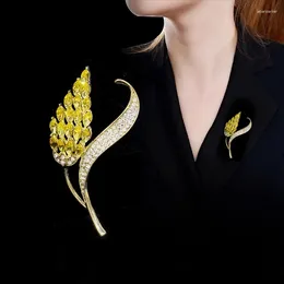 Brooches Luxury Cubic Zircon Wheat Ear Brooch Collar Pins For Suit Shining Women's And Men Big Pearl Jewellery 2024