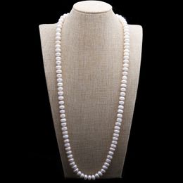 Design 10-11mm 82 cm white freshwater pearl large steamed bread round beads pearl necklace sweater chain fashion jewelry 289k