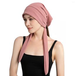Ethnic Clothing Muslim Women Long Tail Turban Headscarf Baggy Bonnet Hat Beanies Head Wrap Chemo Cap Hair Loss Bandanas Headband Turbante