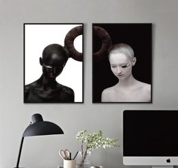 Black and White Woman with Creative Hairstyle Posters and Prints Canvas Paintings Wall Art Pictures for Living Room Home Decor Cua8470550