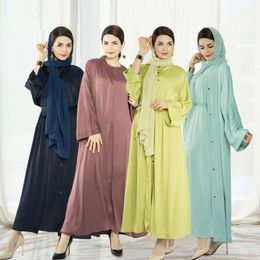 Ethnic Clothing 2PC Satin Open Abaya Sleeveless Maxi Dress Set Women Muslim Kimono Islam Jalabiya Dubai Kaftan Robe Ramadan Eid Longue