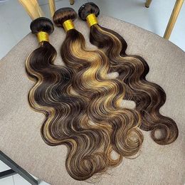 P427 Highlight Color Body Wave Human Hair Bundles 65g/Pc Double Weft Hair Extension Full End 8-20 Inch Indian Remy Hair