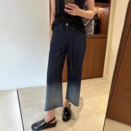Women's Jeans Women 2024 Spring And Summer Washed Blue Gradient Loose Straight Denim Cropped Pants