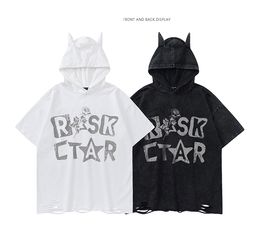 24ss Hooded Designer T Shirts Chest Letter Laminated Print Short Sleeve High Street Loose Oversize Casual T-shirt 100% Pure Cotton Tops for Men and Women