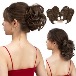 Synthetic Messy Bun Hair Piece Side Comb Clip in Natural Straight Versatile Adjustable Styles Hairpiece for Women 240513