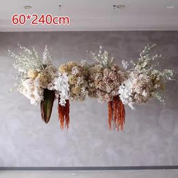 Decorative Flowers 240CM Luxury Rose Hydrangea Ceiling Hanging Floral Wedding Backdrop Deco Single Double Sided Flower Row Arrangement Event