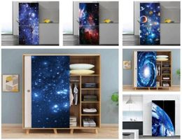 60x150cmCustom Size Bright Starry Sky Planet Door Sticker Refrigerator Wardrobe Decoration Poster Self Adhesive PVC Wall Decals O9741905