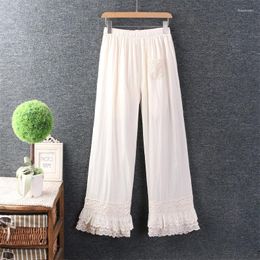 Women's Pants Spring Sweet Solid Embroidered Women Elastic Waist Ankle-length Wide Leg