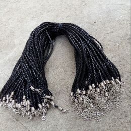 20'' 22'' 24'' 3mm Black PU Leather Braid Necklace Cords With Lobster Clasp For DIY Craft Jewelry 335P