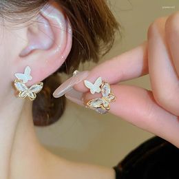 Stud Earrings Real Gold Electroplated Silver Needle Zircon Butterfly Korean Sweet Exquisite High Grade Versatile For Women.