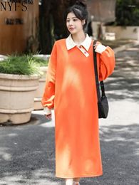 Casual Dresses NYFS 2024 Winter Korea Woman Dress Vestidos Robe Elbise Loose Plus Size Turn-down Collar Long Sleeve