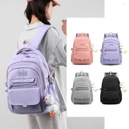 School Bags College Student Rucksack Large Capacity Casual Book Simple Nylon Solid Colour Multifunctional With Pendant For Teenage Girls