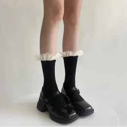 Women Socks Lacework Kawaii Cute Princess For Sweet Girl Ruffle JK Lolita Japanese Style Long Sock Solid Colour Milky White