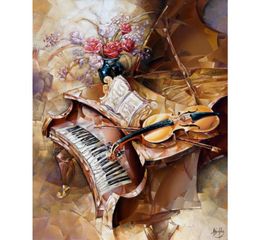 wall art Hand painted grand piano and violin canvas abstract oil painting women picture for office decor Gift9279102