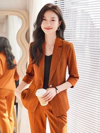 Women's Two Piece Pants High Quality Fabric Formal Women Business Work Wear Suits Female Pantsuits Professional Ladies Blazers Trousers Set