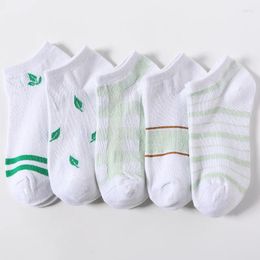 Women Socks 5 Pairs Lots Ladies Girls Youth Cotton Blend Striped Cute Green Sport Running Casual Athletic School Short Gift