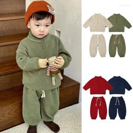 Clothing Sets 0-2Y Baby Girls Clothes For Children Autumn Winter Kids Boys Plus Fleece Warm Sweater Tops Pants 2pcs Outfits Suit