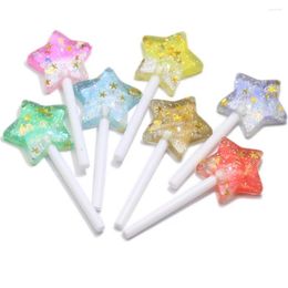 Decorative Figurines Colorful Resin Gradient Glitter Shiny Five Star Lollipop Cabochon Scrap Booking Diy Phone Case Embellishments