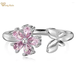 Cluster Rings Wong Rain 925 Sterling Silver Flower Lab Sapphire Gemstone Wedding Party Open Ring For Women Fine Jewellery Gifts Wholesale