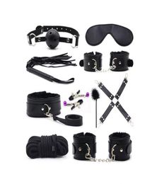 10 Pcsset Sexy Lingerie PU Leather Sex Bondage Set Hand Cuffs Footcuff Whip Rope Blindfold Erotic Sex Toys For Couples T2005115355591