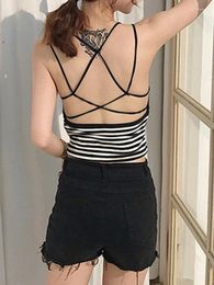 Women's Tanks Sexy Striped Y2k Tops Korean Fashion Sleeveless Backless Women Clothing Casual Streetwear Spice Girl All-match Camisole