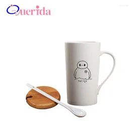 Mugs 20OZ 600ml Creative Super White Coffee Mug Cartoon Milk Cup With Lid Spoon Ceramic Home Office Porcelain Tea Drinking