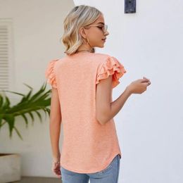 Women's Blouses Pleated V-neck Blouse Women T-shirt Stylish Ruffle Layered Short Sleeve Tops Solid Color For Summer Everyday