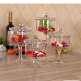 Storage Bottles Transparent Glass Jars Decorative Fruit Bowl Candy Pot Crystal Jar With Lid Kitchen Spice Organiser