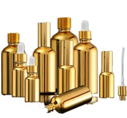 15PCS Gold Glass Essential Oil Bottles Vial Cosmetic Serum Packaging Lotion Pump Atomizer Spray Bottle Dropper Bottle 52030ML 209675714