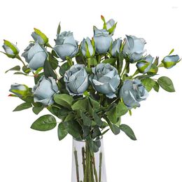 Decorative Flowers 12 Heads Artificial Rose Silk Bouquet Home Office Wedding Arrangements Decration (6PCS)