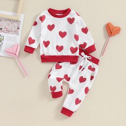 Clothing Sets 0-3Y Baby Girls Spring Fall Outfits Toddler Heart Print Long Sleeve Sweatshirts Pants Valentine's Day Kids Casual Clothes